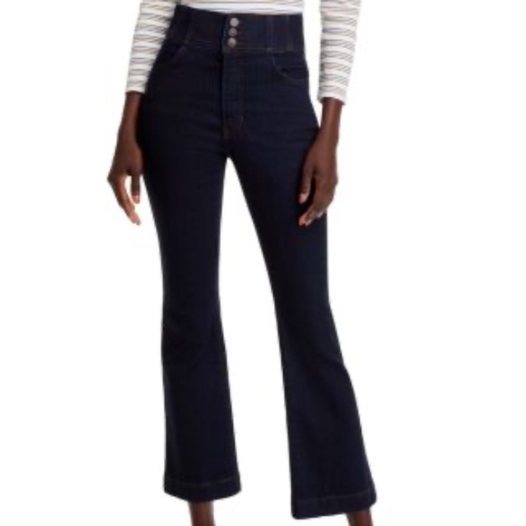 Veronica Beard Carson Corset Waist Kick Flare Jeans in Indigo Rinse NWT size 27 - Picture 1 of 5